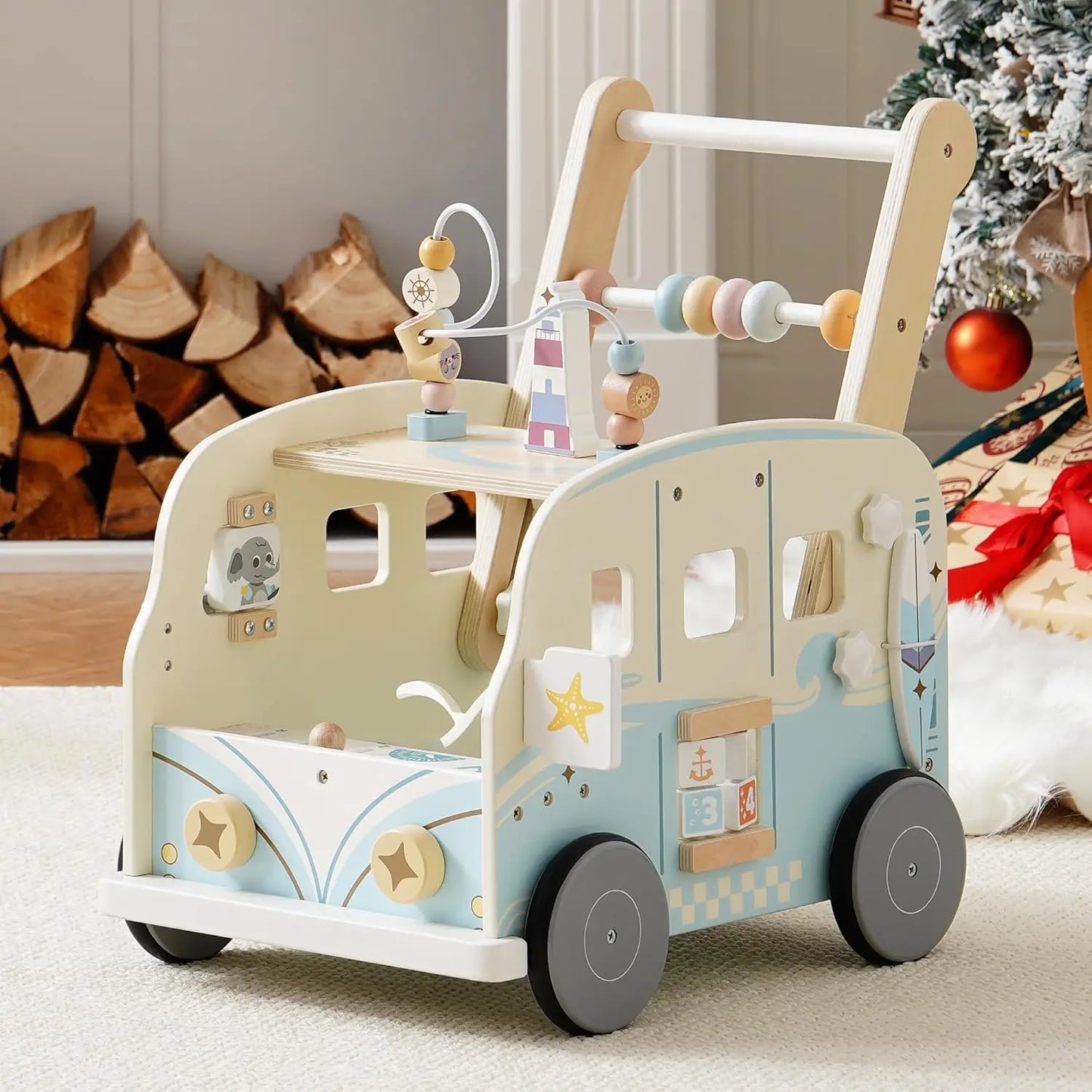 Rolife Robud Wooden Baby Walker Push Along Activity Walker
