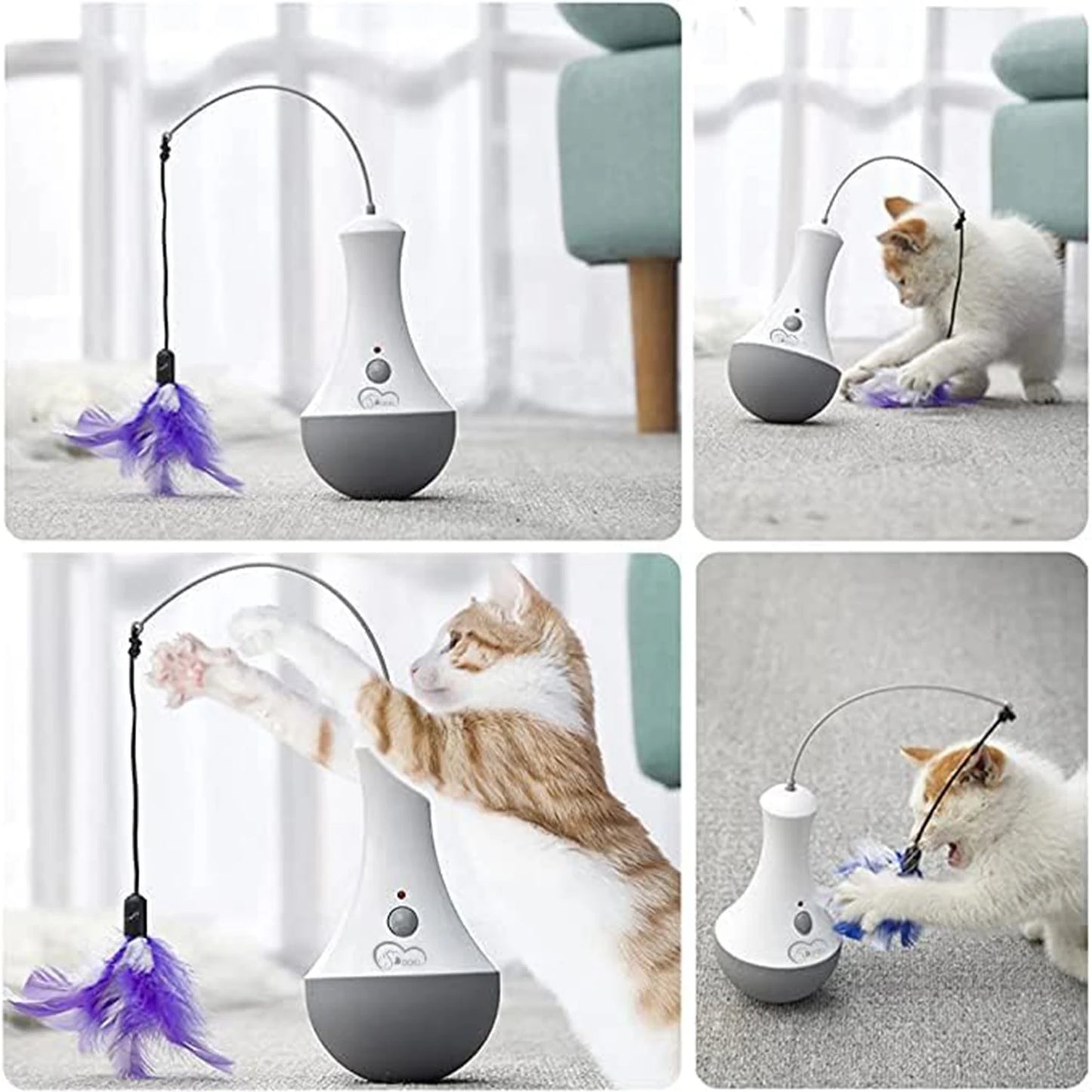 Cat Feather Toy Teaser With 360 Degree Rotation For Indoor Play