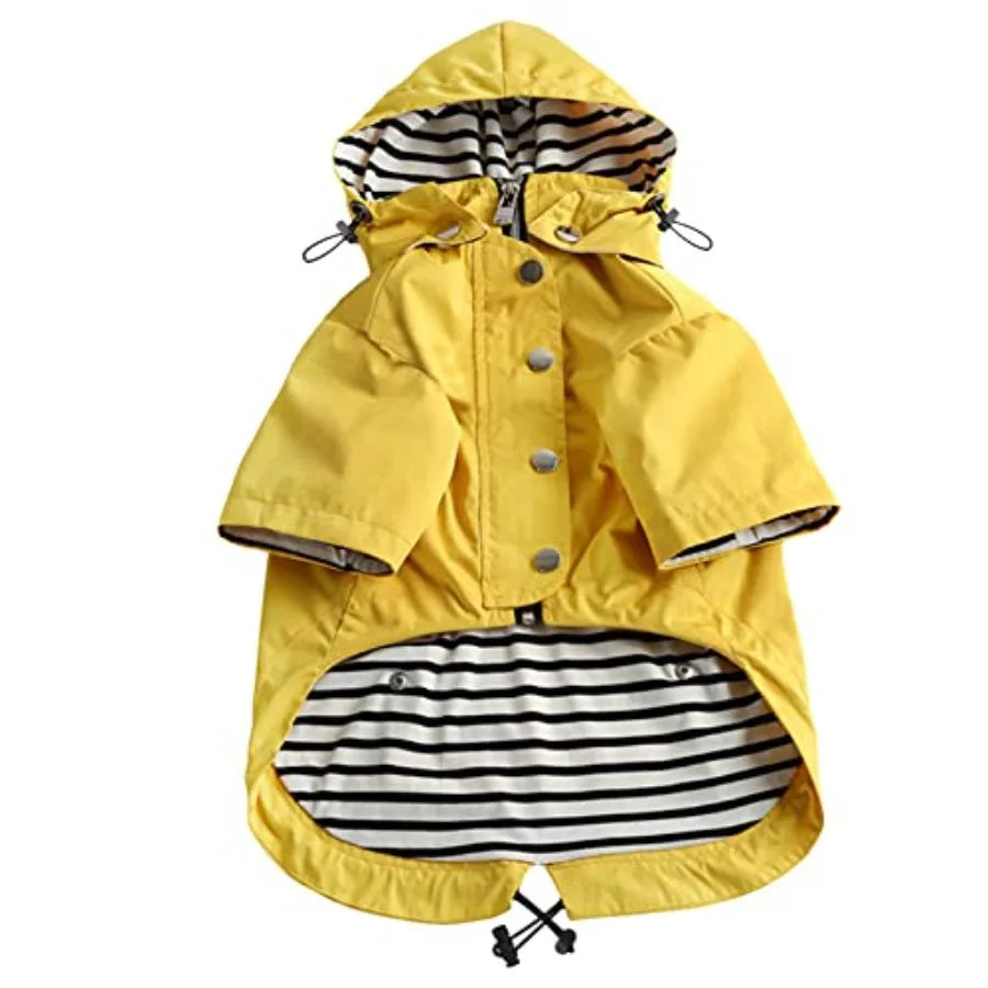 Dog Zip Up Raincoat With Reflective Buttons Hood And Legs