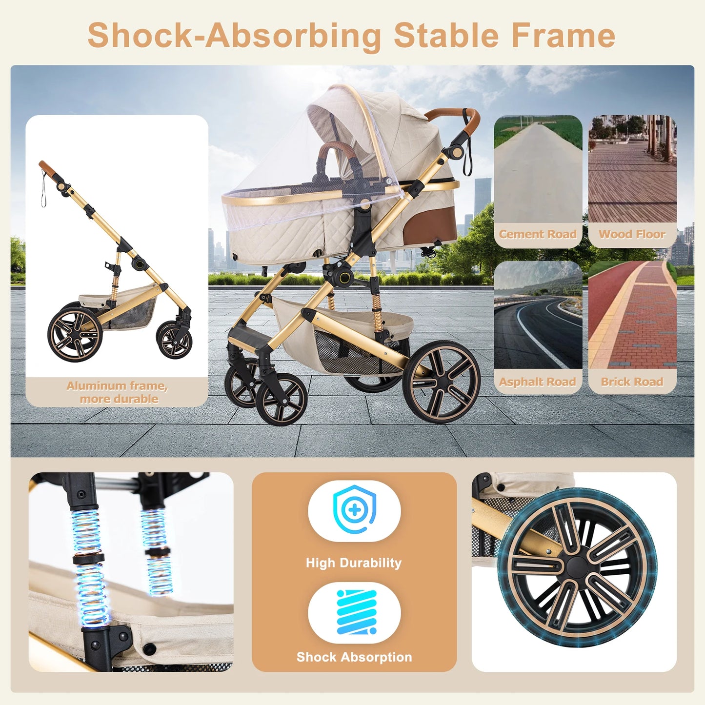 2 In 1 Baby Stroller Foldable Lightweight Reversible Bassinet Pram