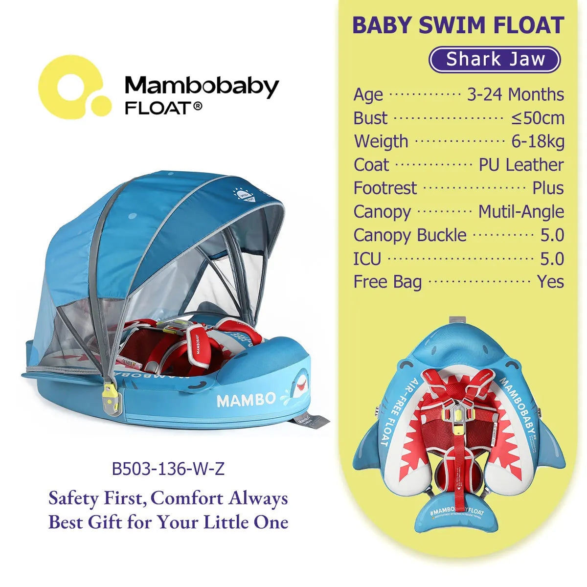 Mambobaby No Inflation Safe Harness Toddler Pool Float