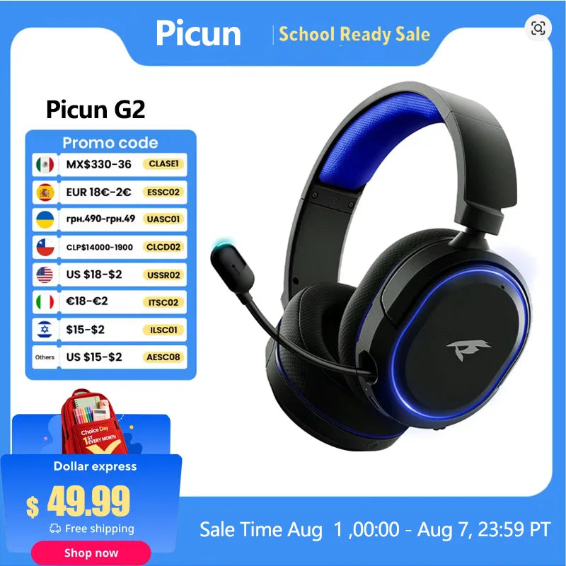 Picun G2 Wireless Gaming Headset Bluetooth 5.3 2.4G