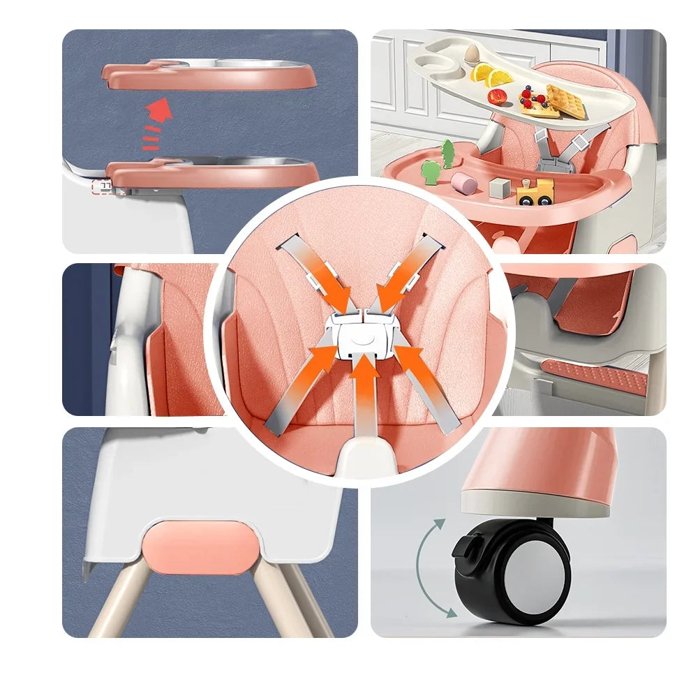 Foldable Baby High Chair 4 In 1 With Durable Toyrack
