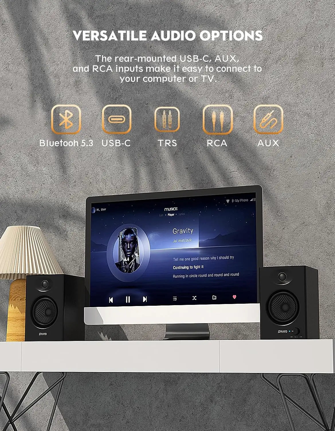 OHAYO Active Bluetooth 5.3 Bookshelf Speakers 60W For PC
