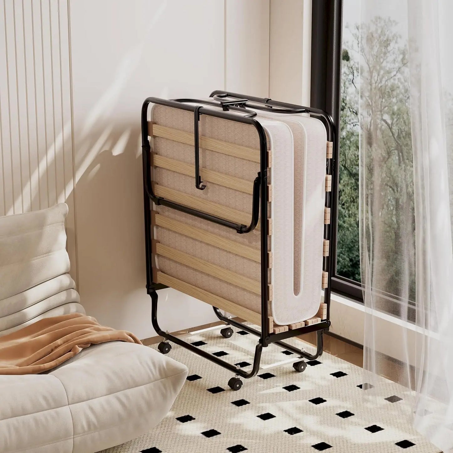 Folding Bed With Memory Foam Mattress Rollaway Guest Bed