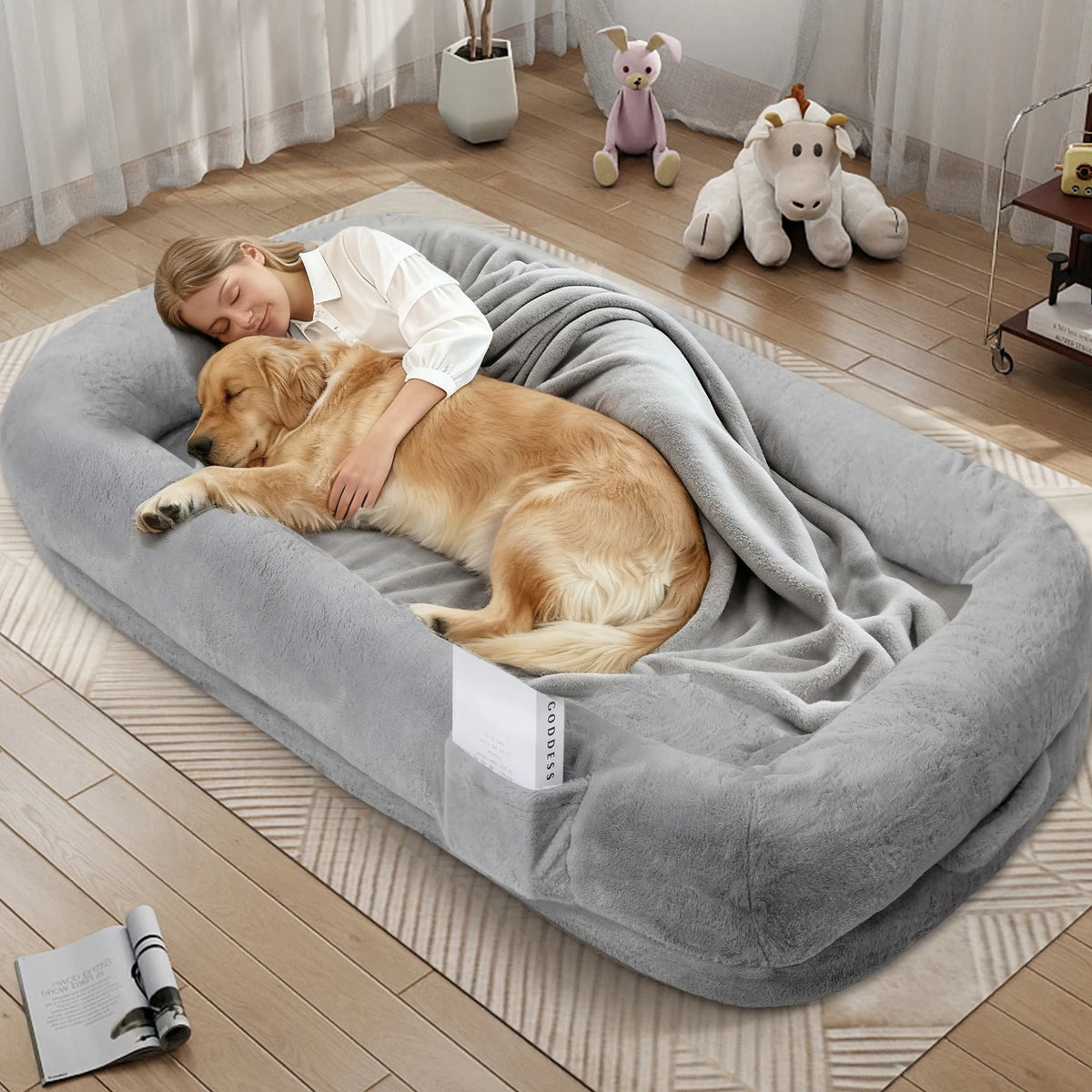 Orthopedic Human Dog Bed With Soft Removable Faux Fur Cover