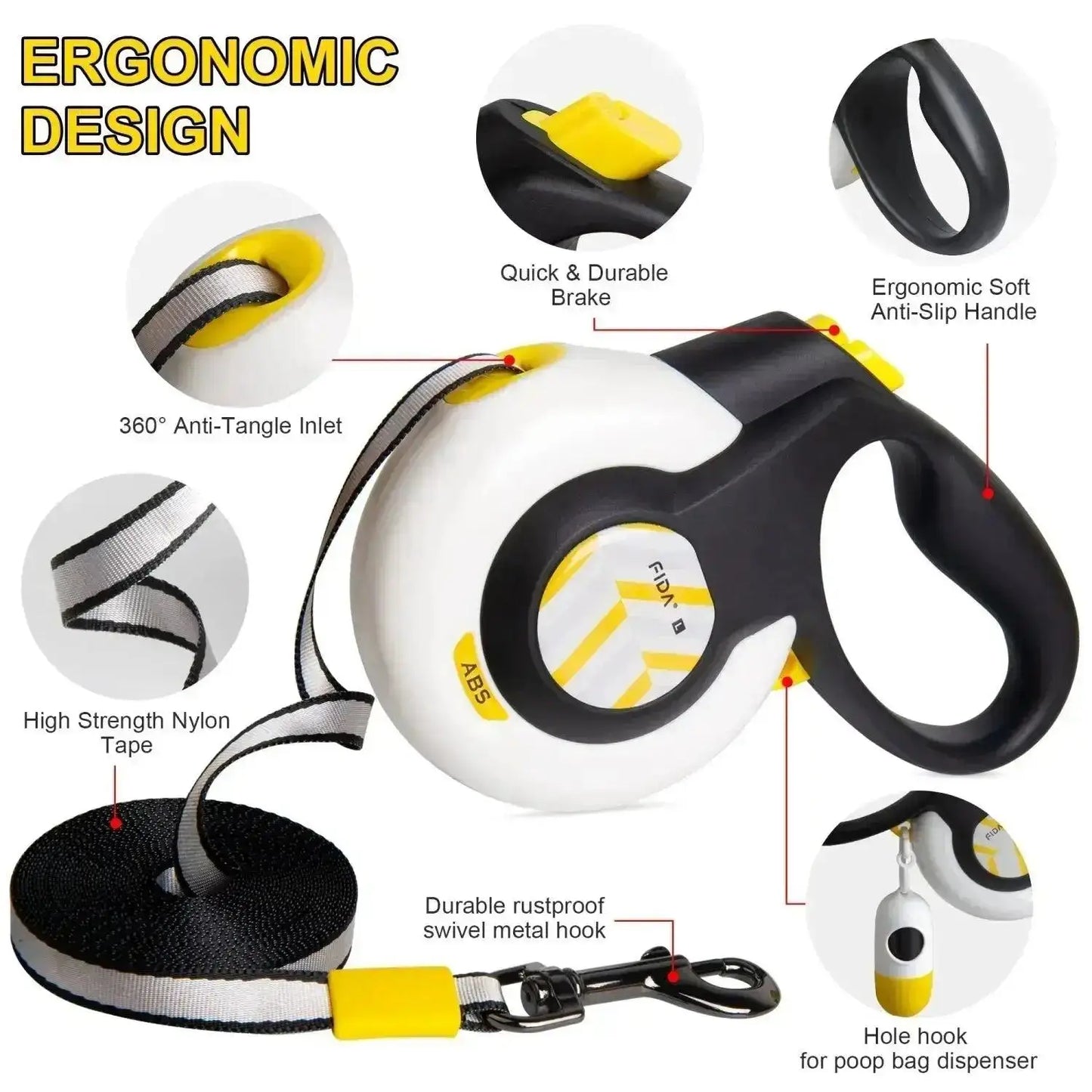 Smart Auto Brake Retractable Dog Leash Durable One Hand Lock