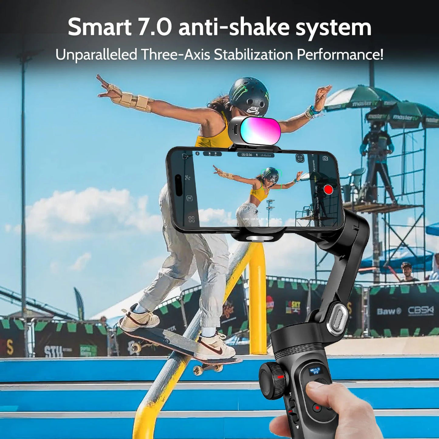AOCHUAN X Pro 3Axis Smartphone Gimbal With RGB Fill Light