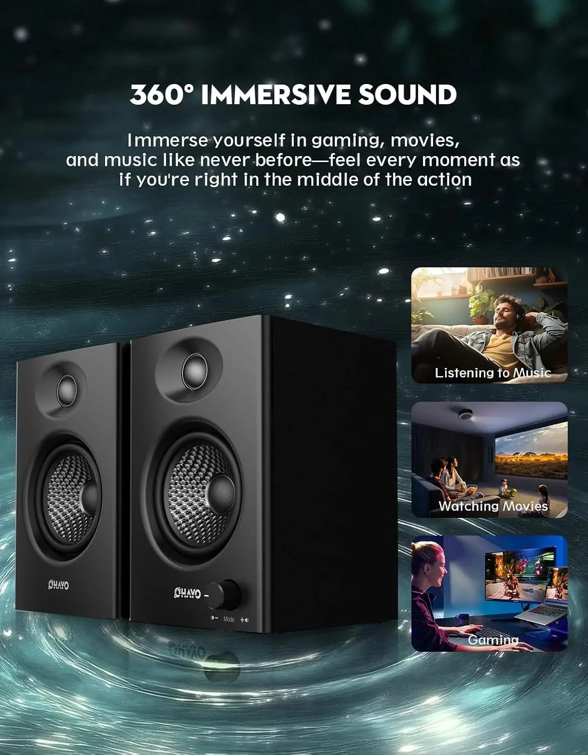 OHAYO Active Bluetooth 5.3 Bookshelf Speakers 60W For PC