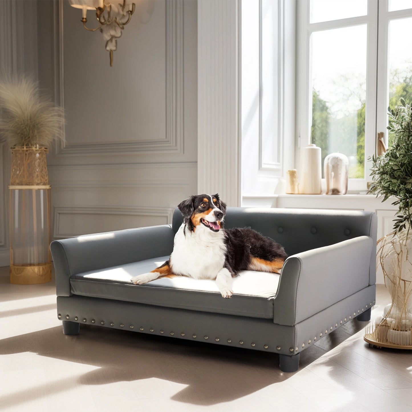 BINGOPAW Elevated Leather Dog Bed Sofa For Durable Comfort