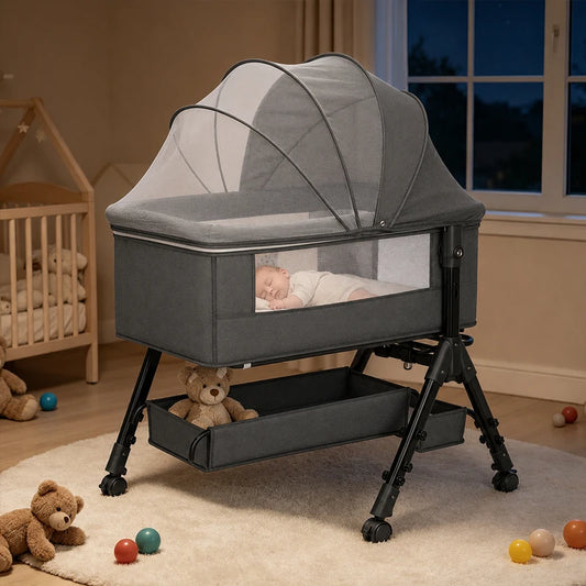 Baby Bassinet Bedside Sleeper Newborn Crib With 360 Mesh Window