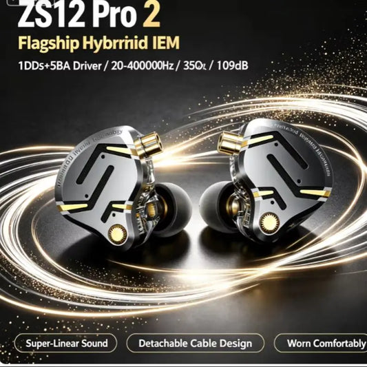 KZ ZS12 Pro In Ear Monitor Earphones 5BA 1DD Hybrid