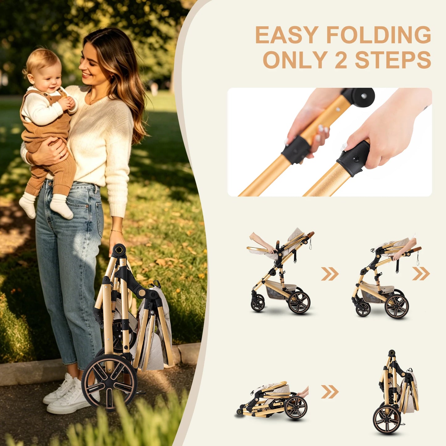 2 In 1 Baby Stroller Foldable Lightweight Reversible Bassinet Pram