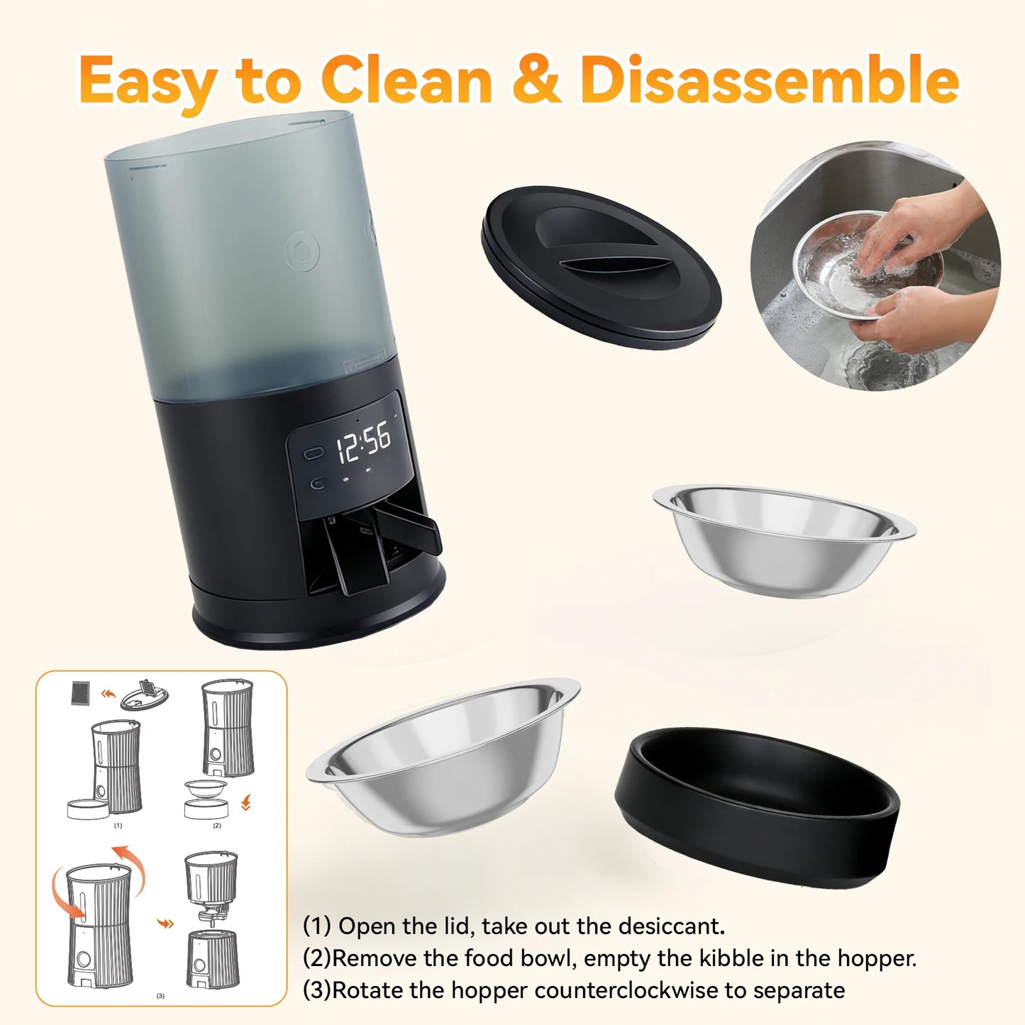Automatic Cat Feeder With Dual Stainless Bowls Timed Dispenser
