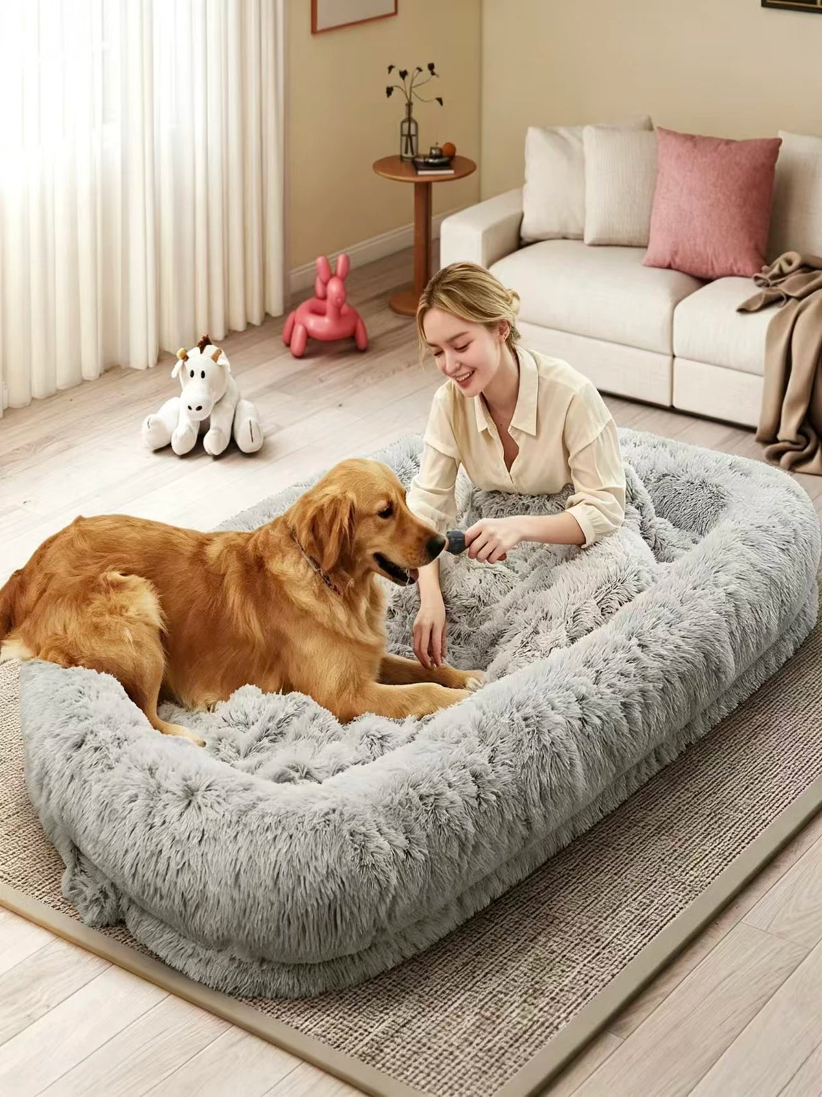 Orthopedic Human Dog Bed With Soft Removable Faux Fur Cover