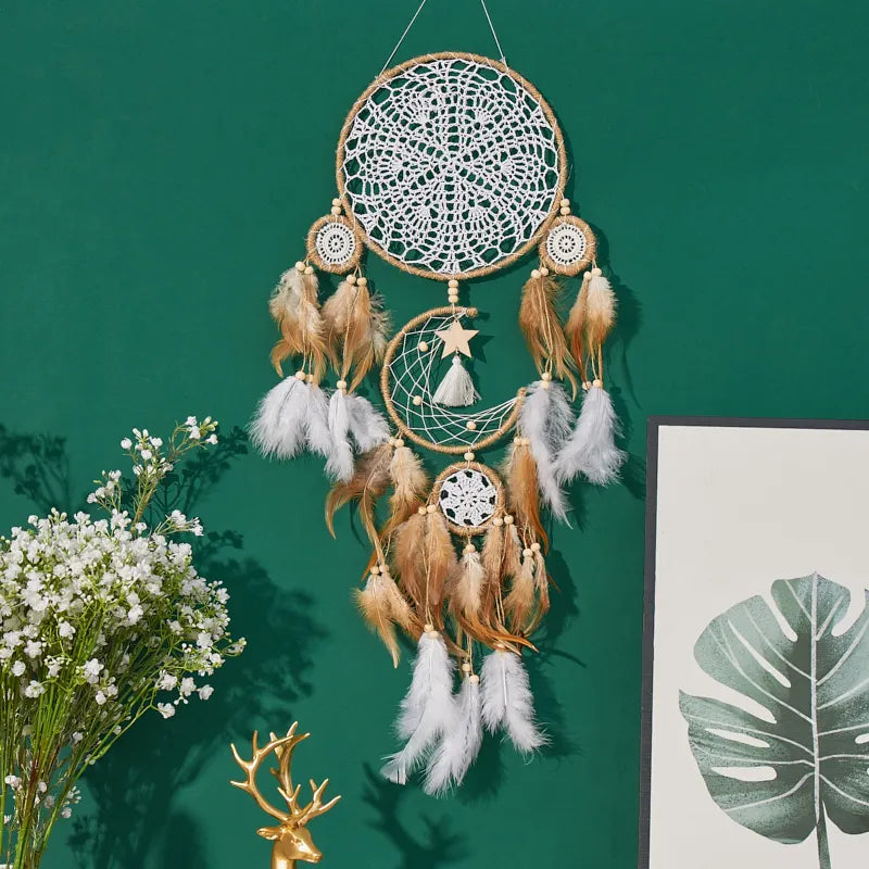 Five Piece Dream Catcher Set Moon Sun Bohemian Wall Decor