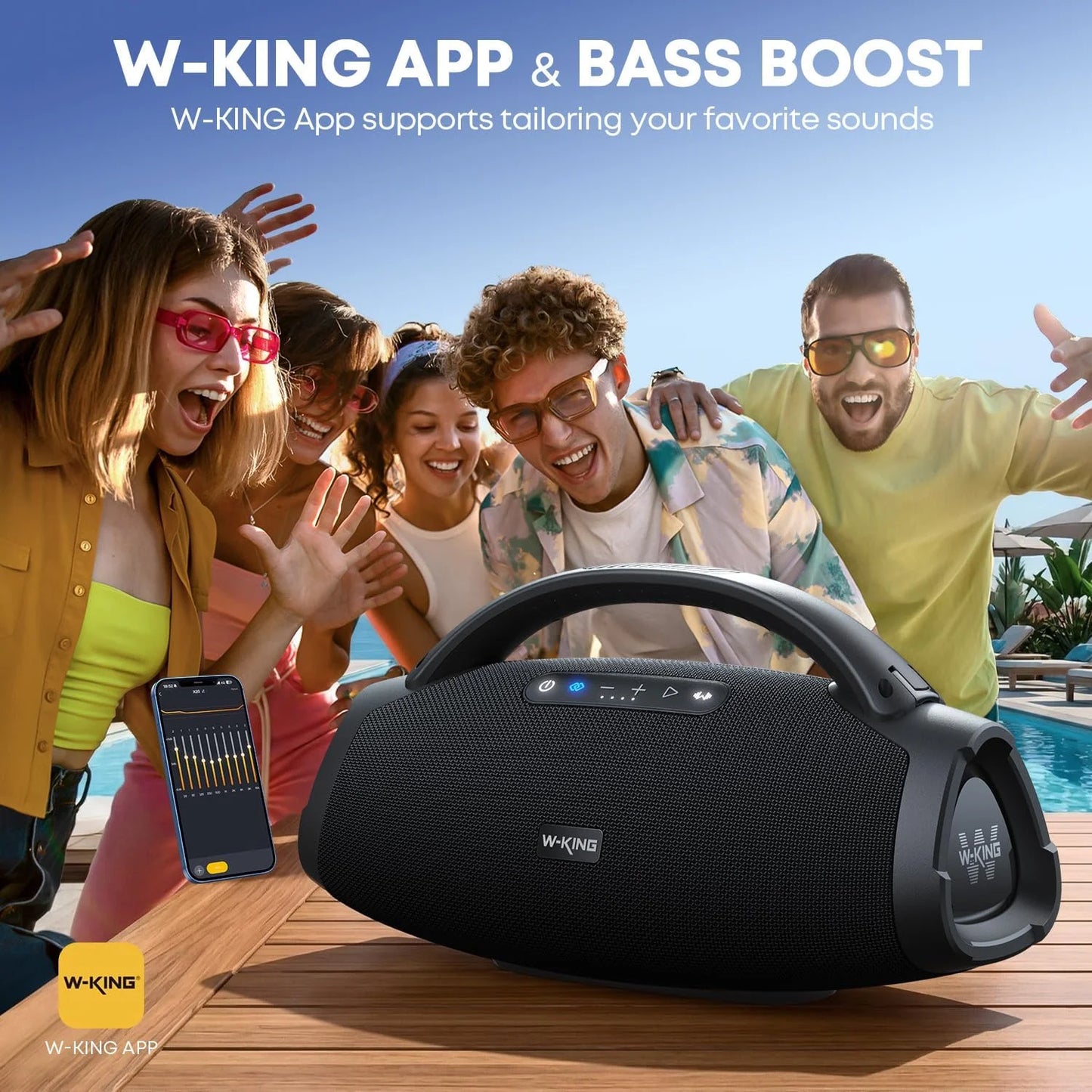 W-KING 330W Peak Wireless Bluetooth Speaker Outdoor Waterproof Boom Box