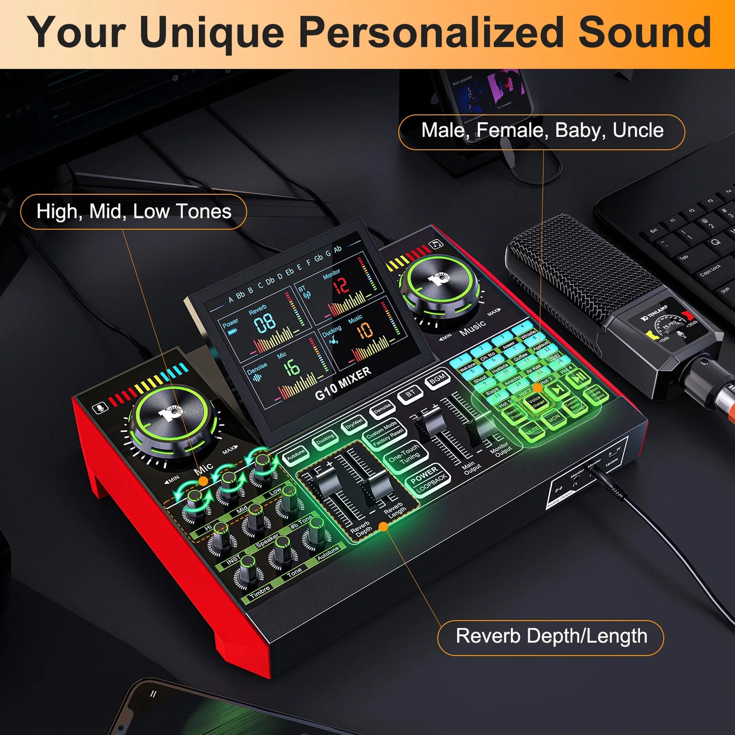 Tenlamp G10 PKPRO Podcast Mixer 6 Channel XLR Interface