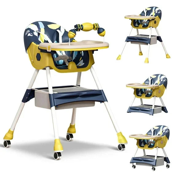 Foldable Baby High Chair 4 In 1 With Durable Toyrack