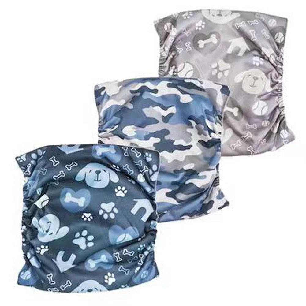 Washable Male Dog Diapers Set With Bone Print Reusable