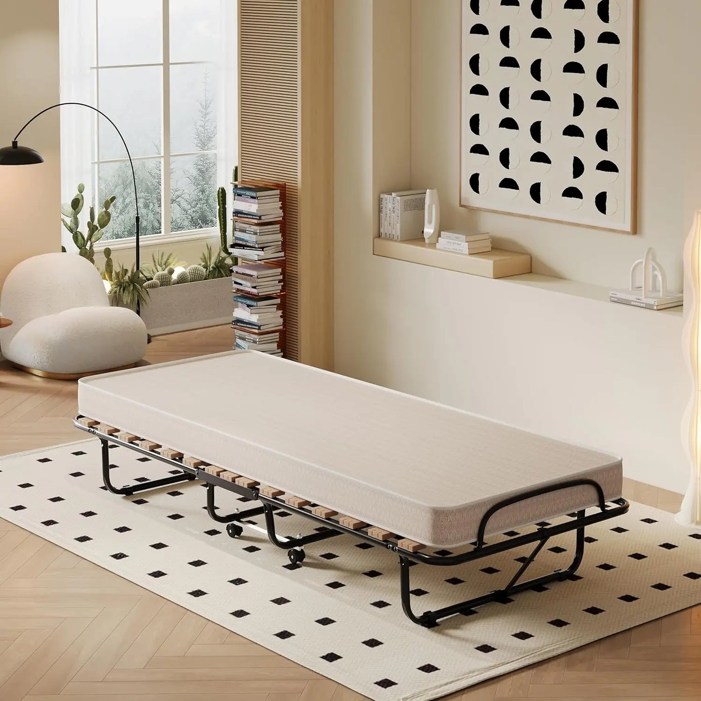 Folding Bed With Memory Foam Mattress Rollaway Guest Bed