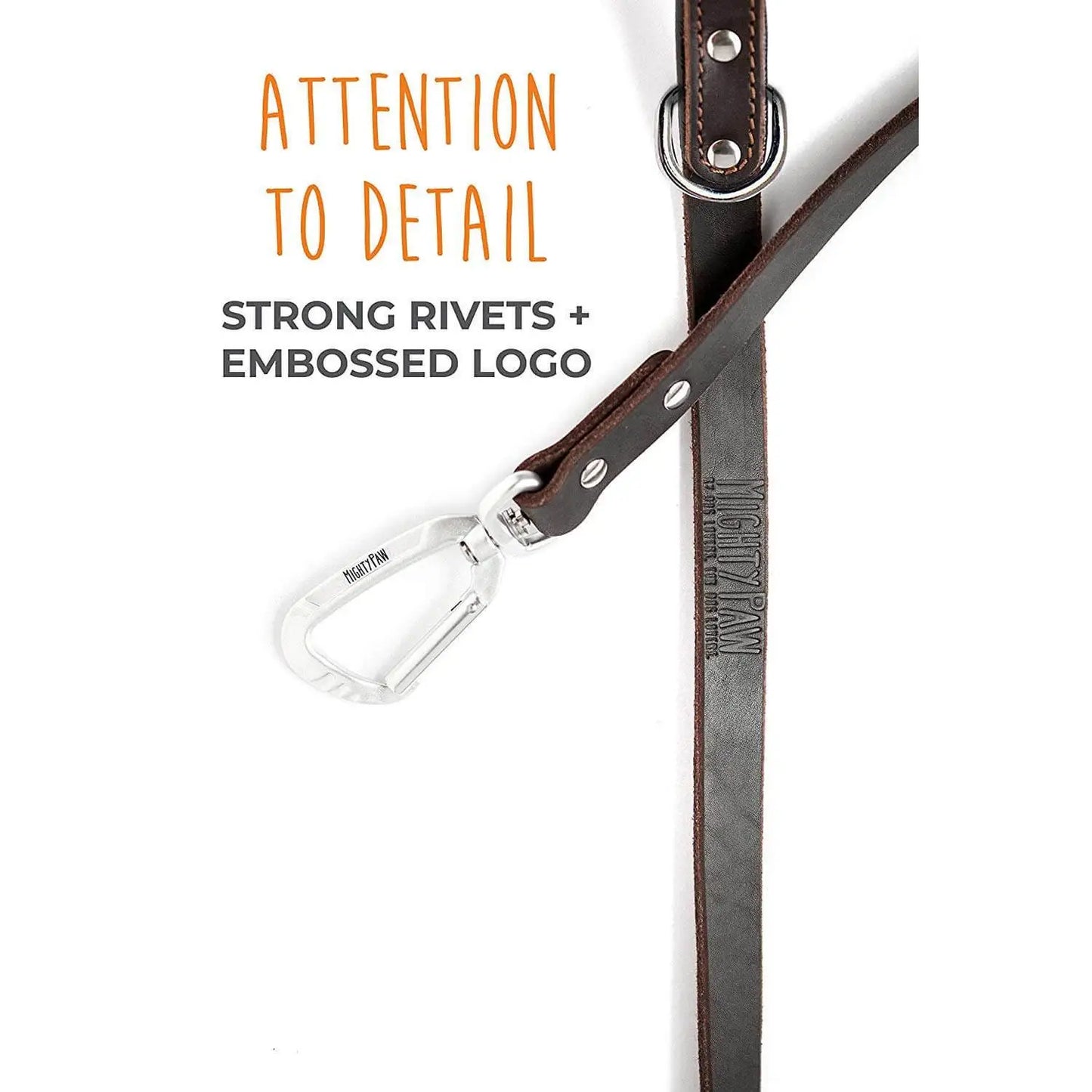 Genuine Leather Dog Leash With Padded Handle Carabiner