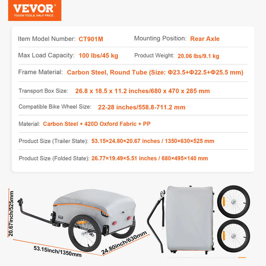 SucceBuy 100lb Bike Cargo Trailer Foldable Wagon With Waterproof Cover