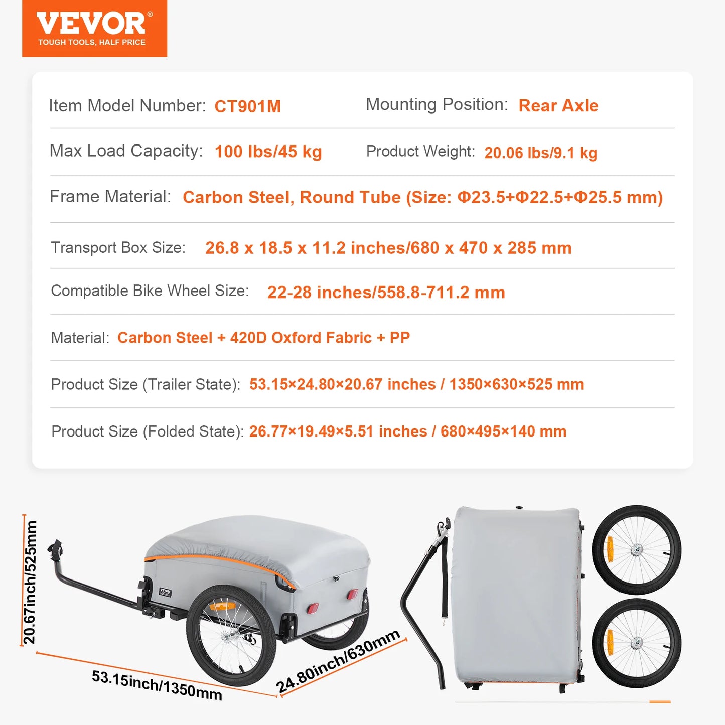 Bike Cargo Trailer Foldable Wagon With Waterproof Cover And Reflectors