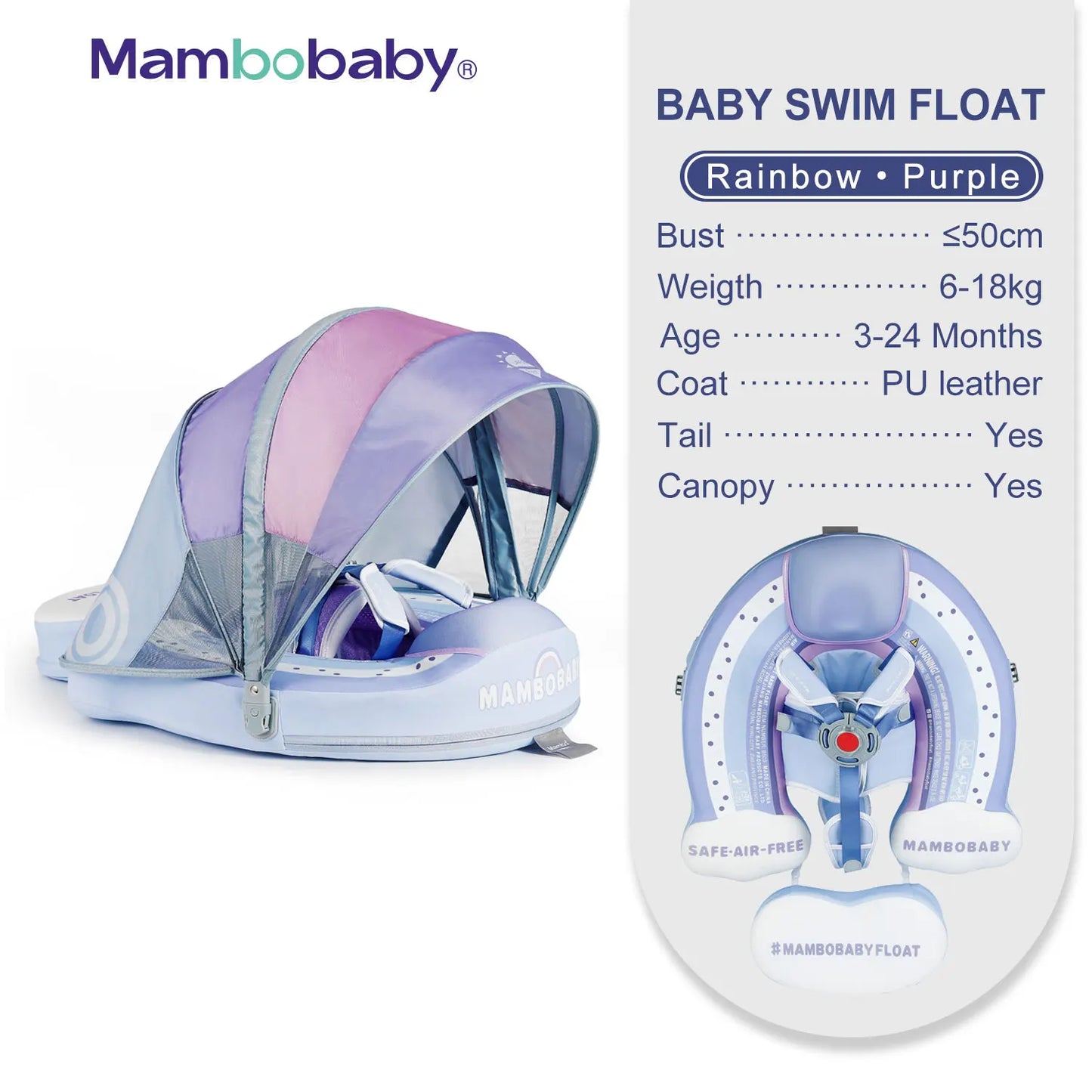 Mambobaby Animal Float NonInflatable Safe Canopy Baby Water Trainer
