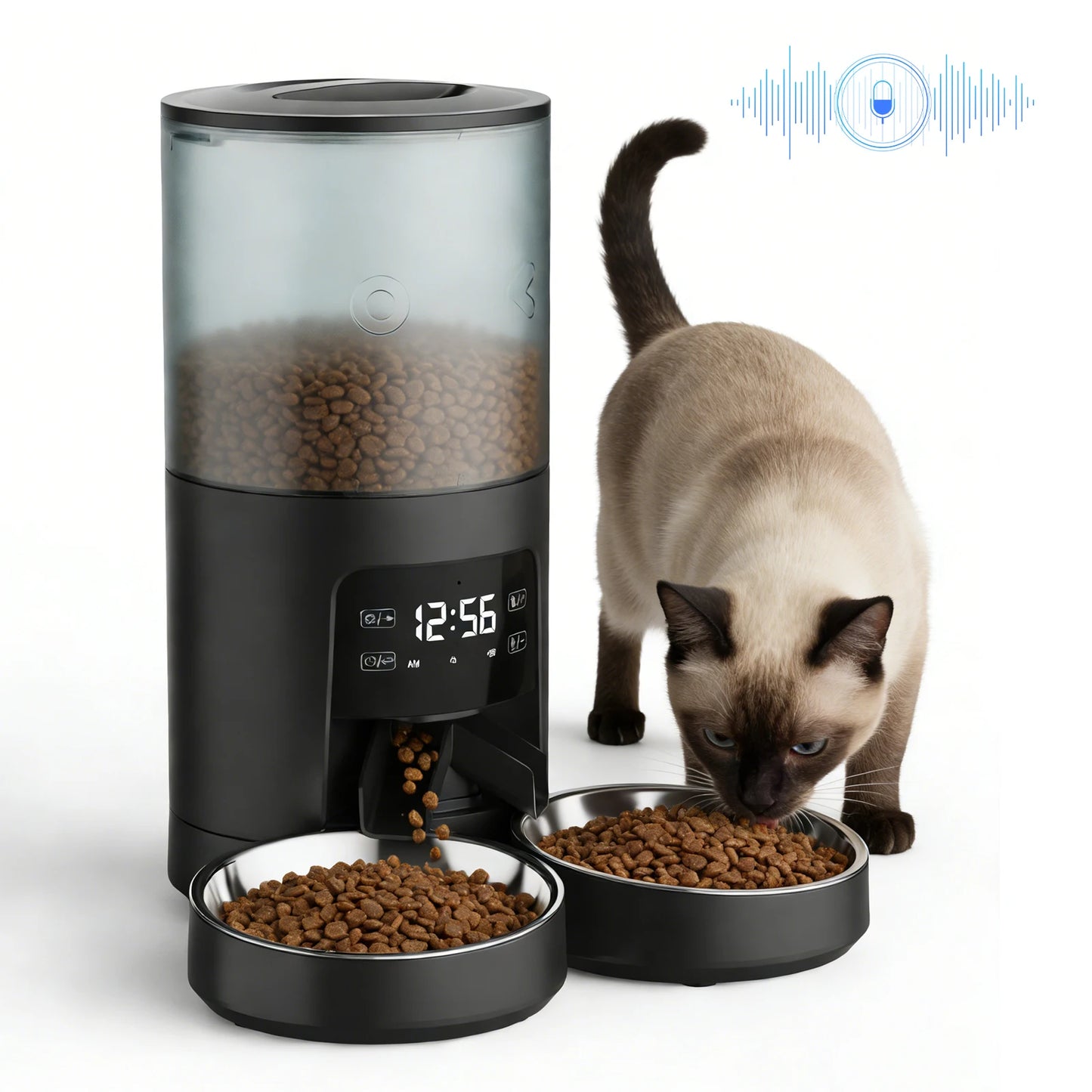 Automatic Cat Feeder With Dual Stainless Bowls Timed Dispenser