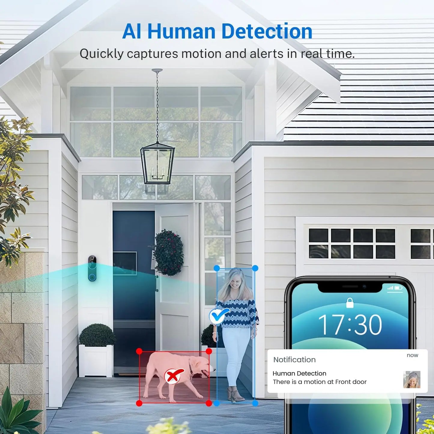 Smart Wireless Video Doorbell Camera AI Human Detection Night Vision
