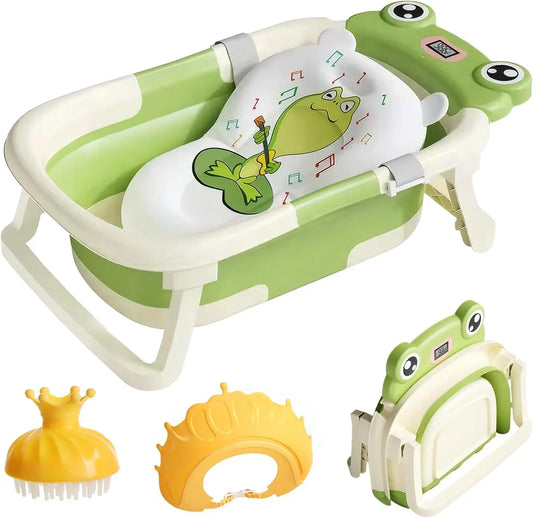 Baby Bathtub With Bath Cushion Foldable Tub Thermometer Shower Cap