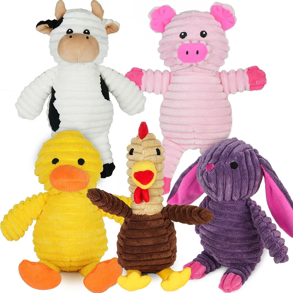 Five Pack Plush Squeaky Dog Toys Assorted Bundle For Dogs