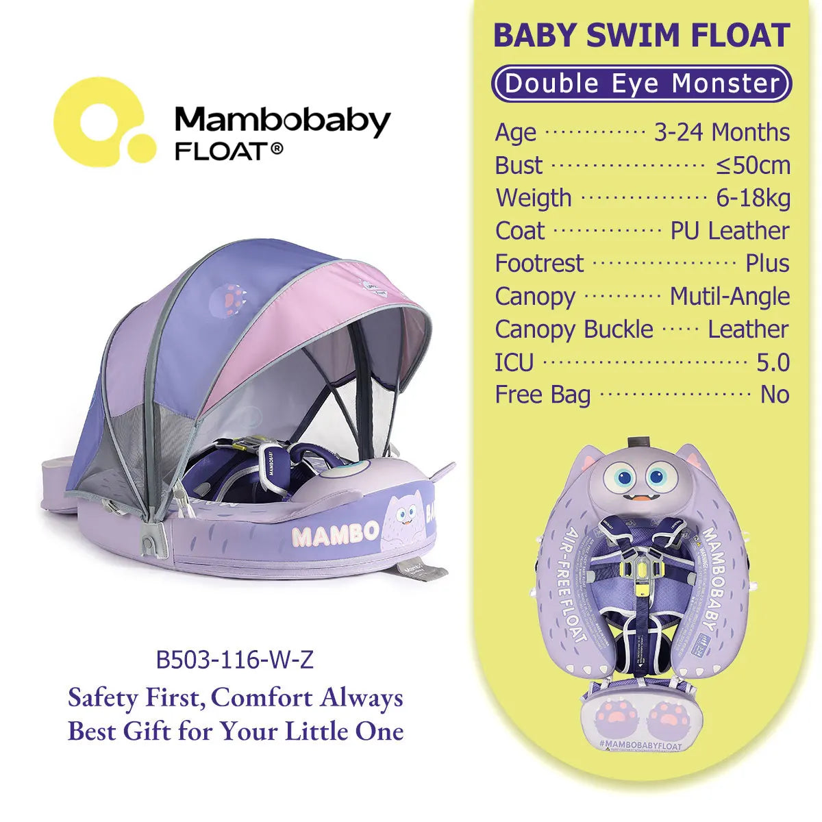 Mambobaby No Inflation Safe Harness Baby Pool Float
