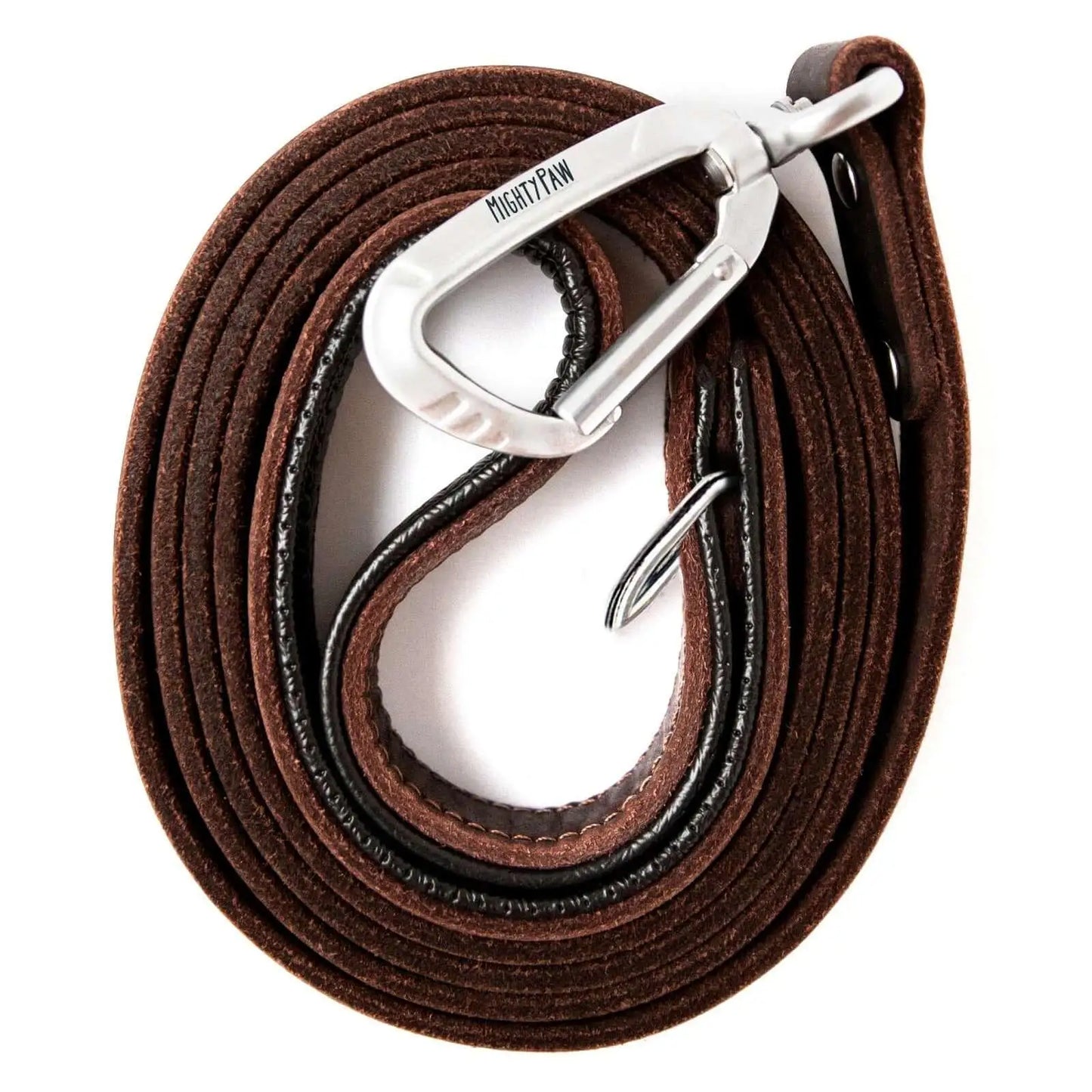 Genuine Leather Dog Leash With Padded Handle Carabiner