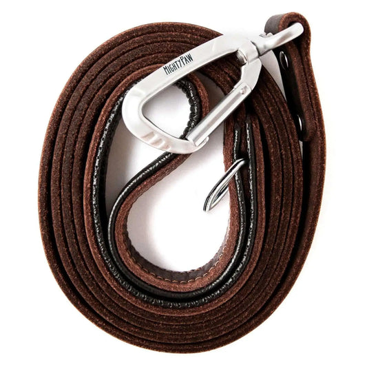 Genuine Leather Dog Leash With Padded Handle Carabiner