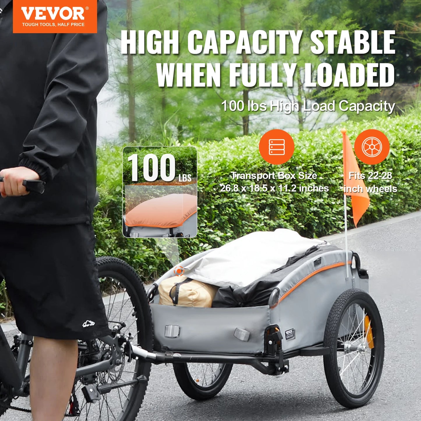 Bike Cargo Trailer Foldable Wagon With Waterproof Cover And Reflectors