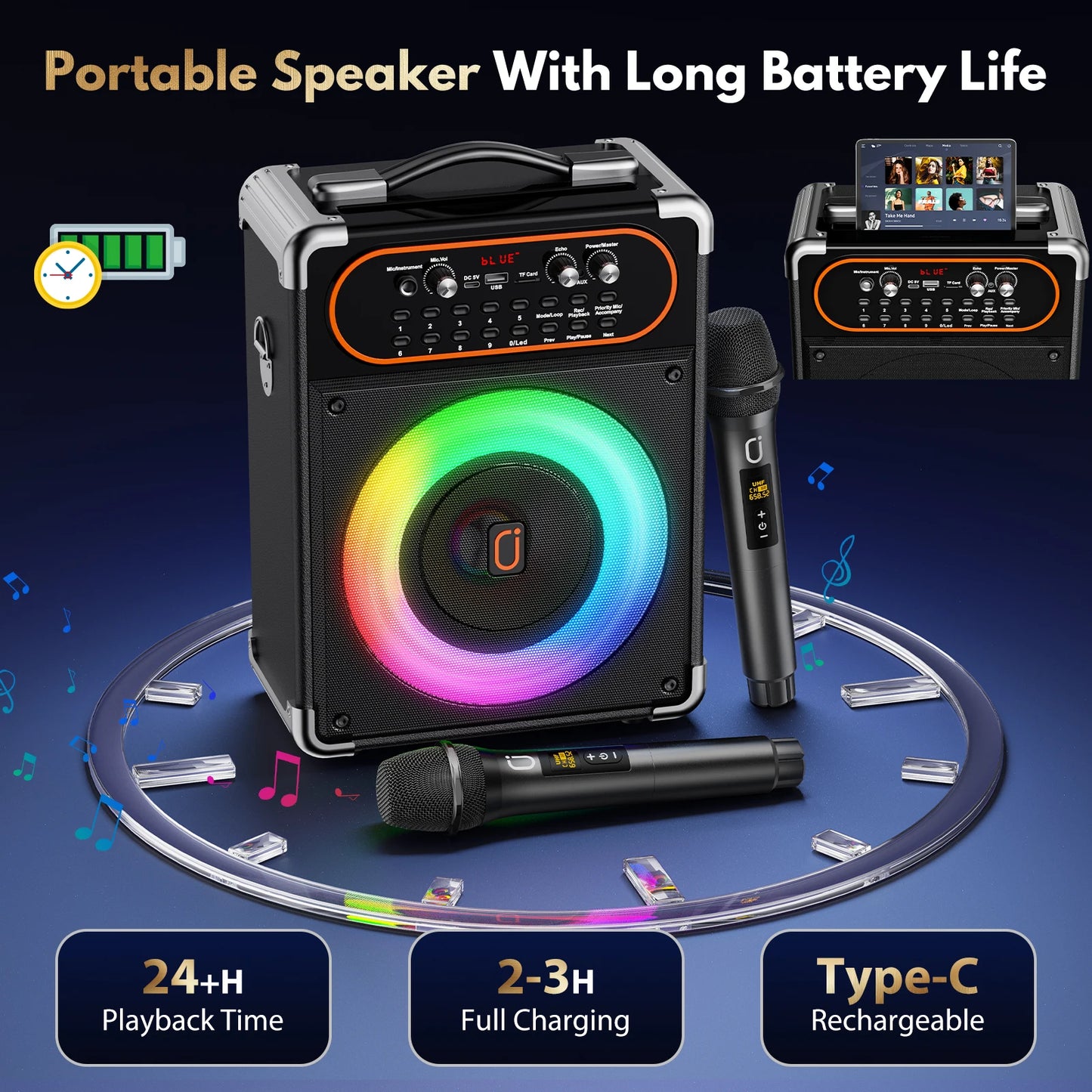 FanFun S68 Kara Ok Portable Bluetooth Speaker With Two Microphones