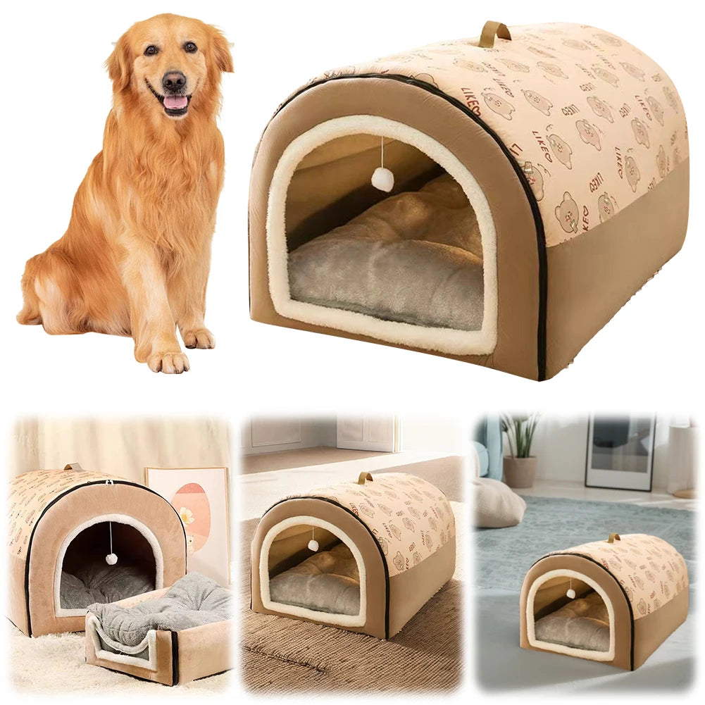 Warm Winter Dog House Mat and Detachable Cave Shelter Bed