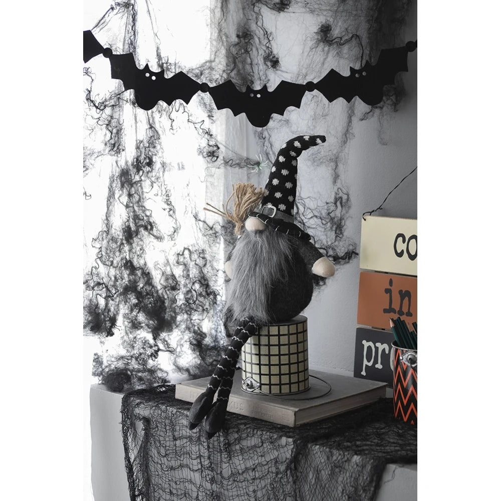 Halloween Fabric Sitting Gnome With Broomstick And Soft Legs