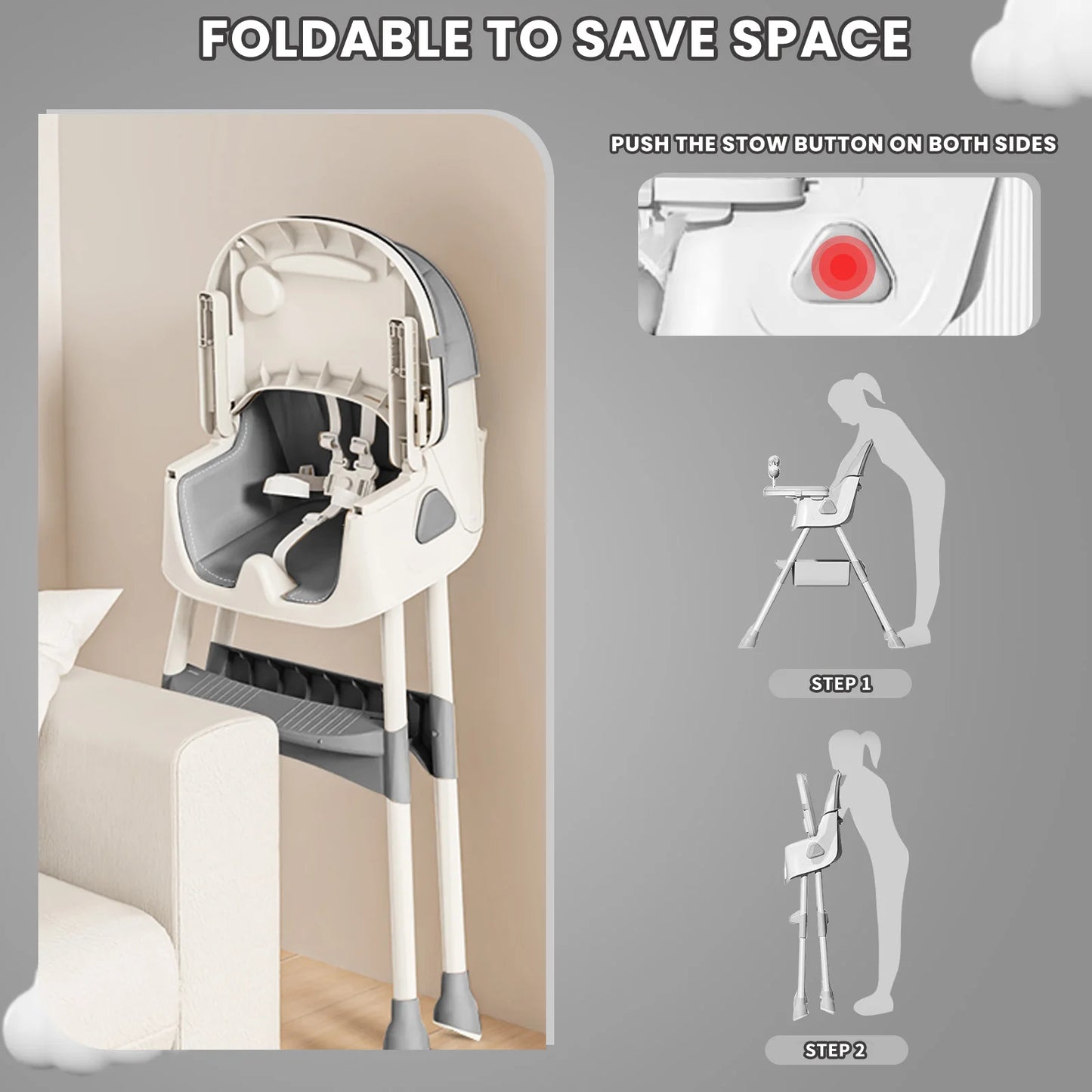 PIORLADO Foldable Baby High Chair With Antislip Pad