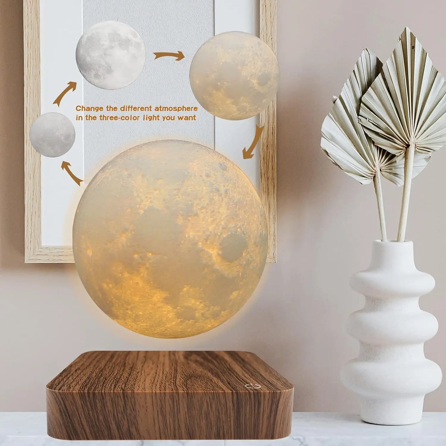 Mexllex Magnetic Floating Rotating Moon Lamp With Wooden Base LED