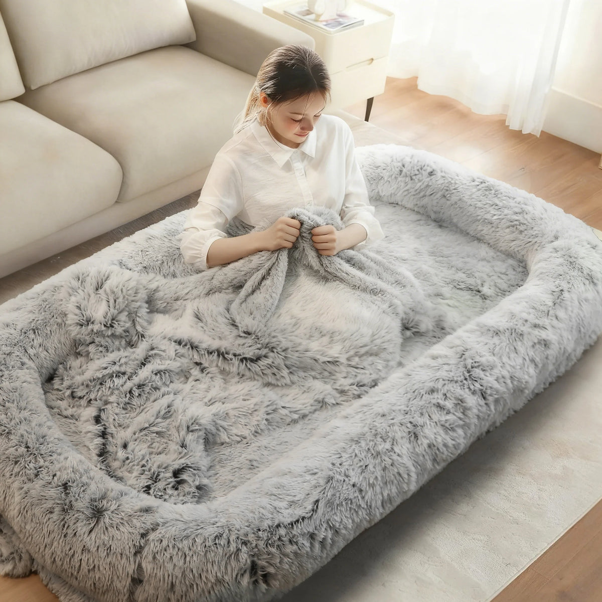 Orthopedic Human Dog Bed With Soft Removable Faux Fur Cover