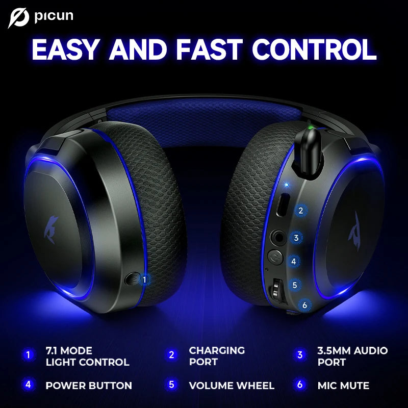 Picun G2 Wireless Gaming Headset Bluetooth 5.3 2.4G