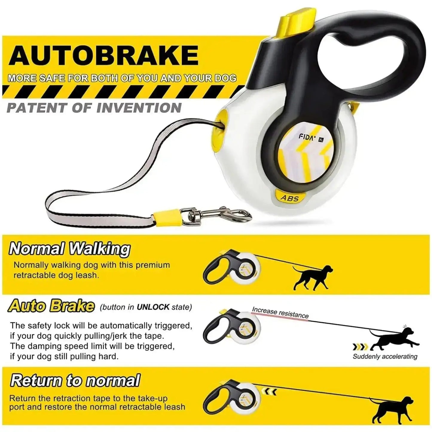 Smart Auto Brake Retractable Dog Leash Durable One Hand Lock