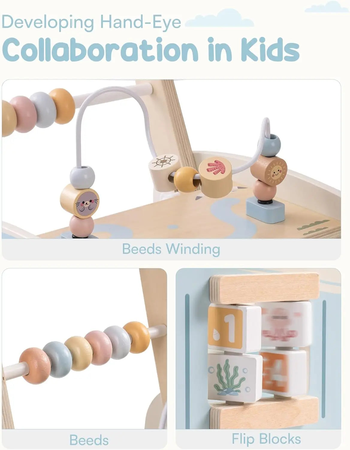 Rolife Robud Wooden Baby Walker Push Along Activity Walker