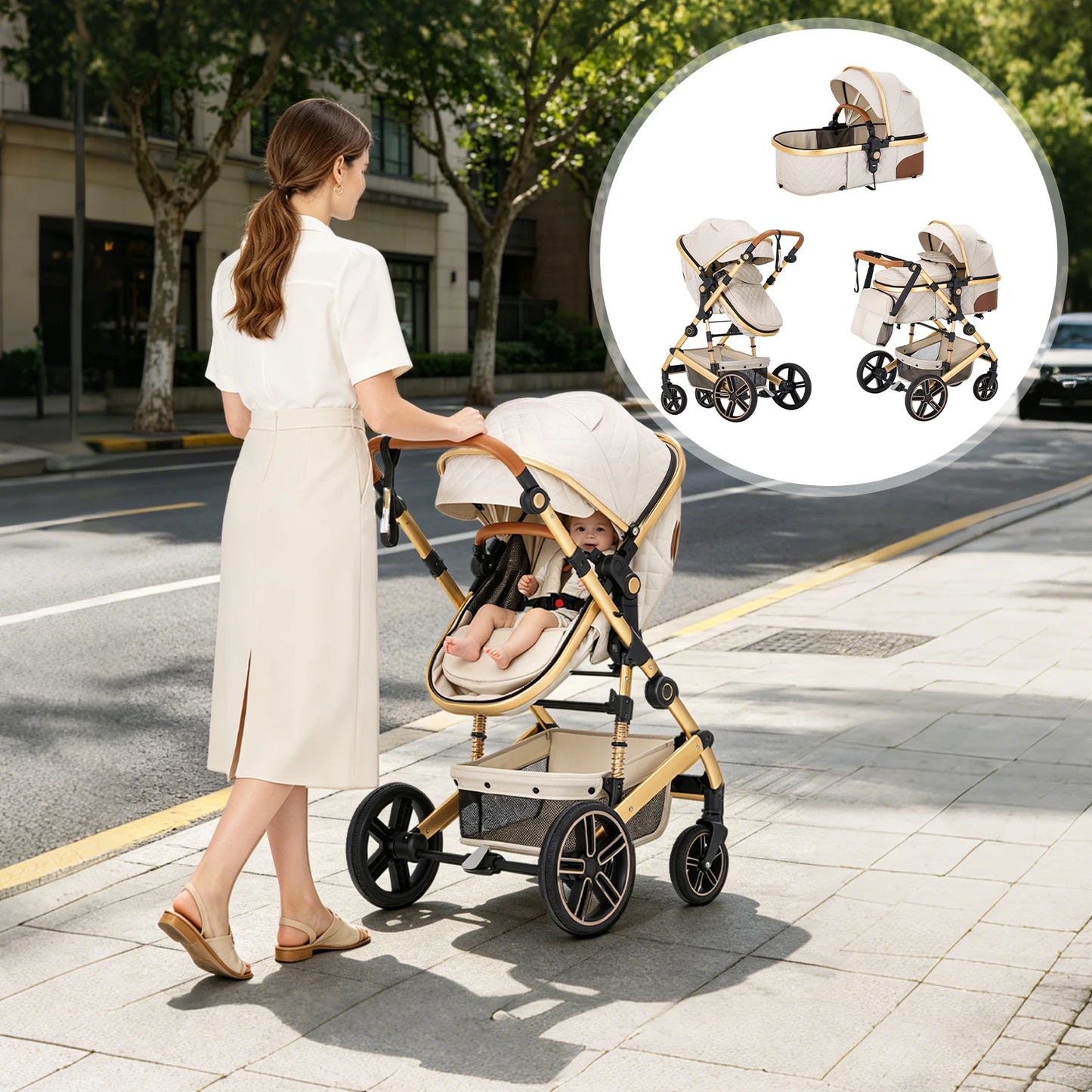 2 In 1 Baby Stroller Foldable Lightweight Reversible Bassinet Pram