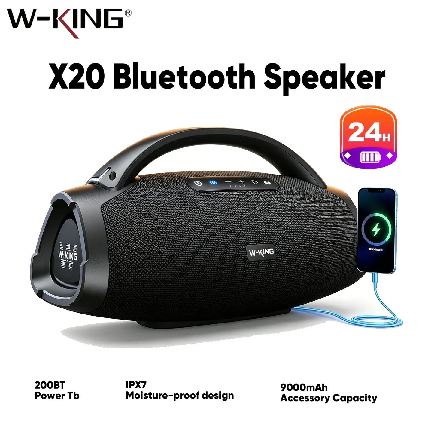 W-KING 330W Peak Wireless Bluetooth Speaker Outdoor Waterproof Boom Box