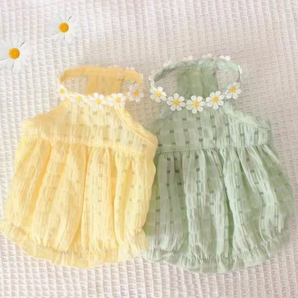 Breathable Floral Wreath Dog Dress Made From Polyester