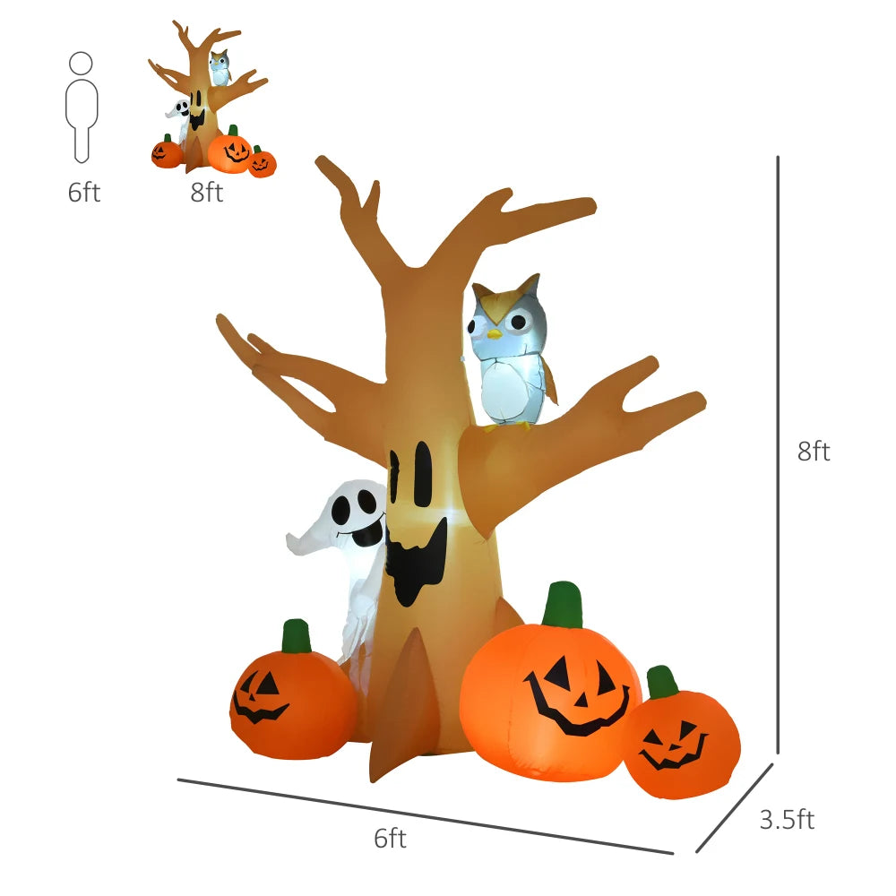 Lighted Halloween Inflatable Haunted Tree With Owl And Pumpkins